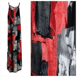 CATO Women XS 2/4 Black & Red Brushstroke High Low Sleeveless Strappy Maxi Dress